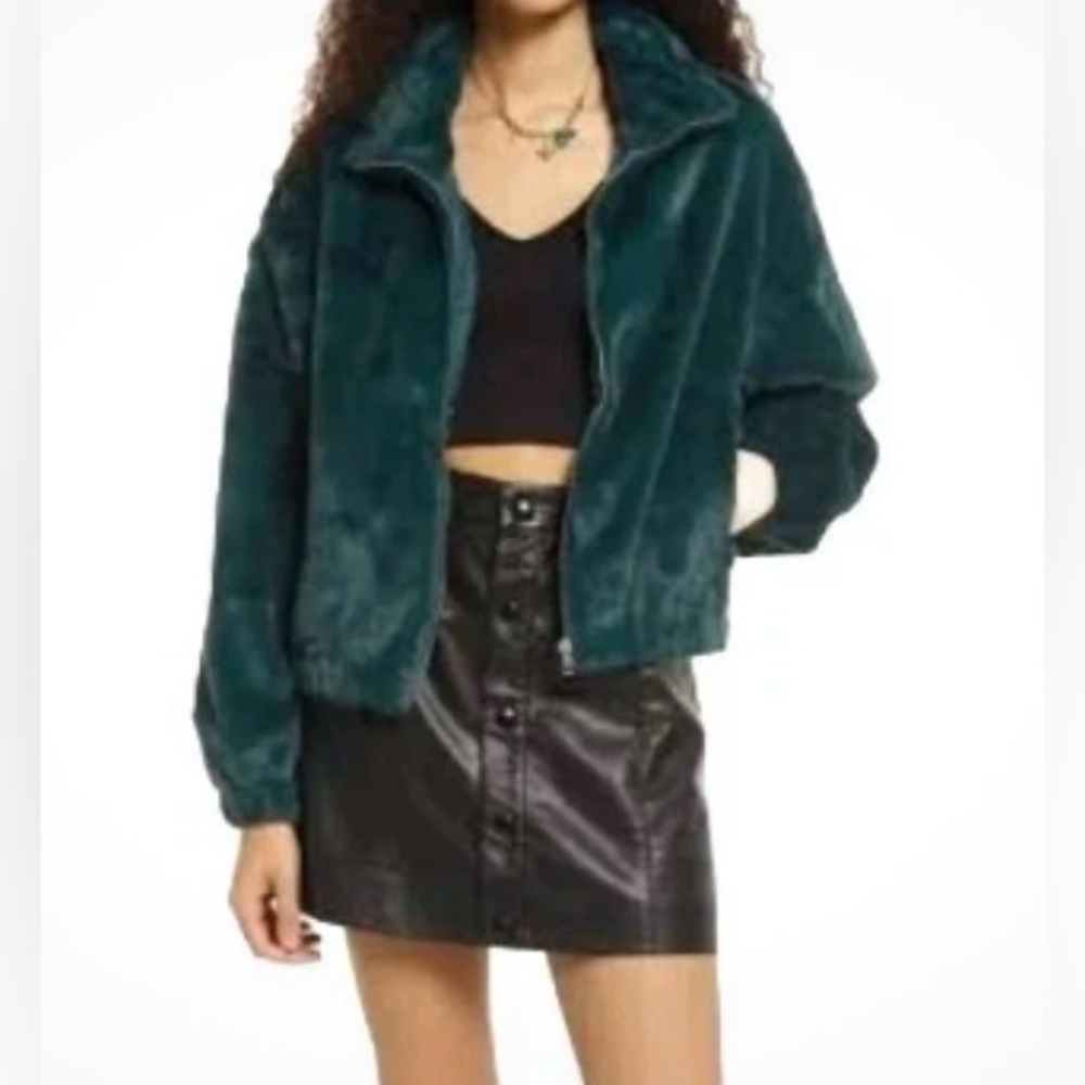 Nordstrom BP Cropped Faux Fur Dark Teal Jacket
